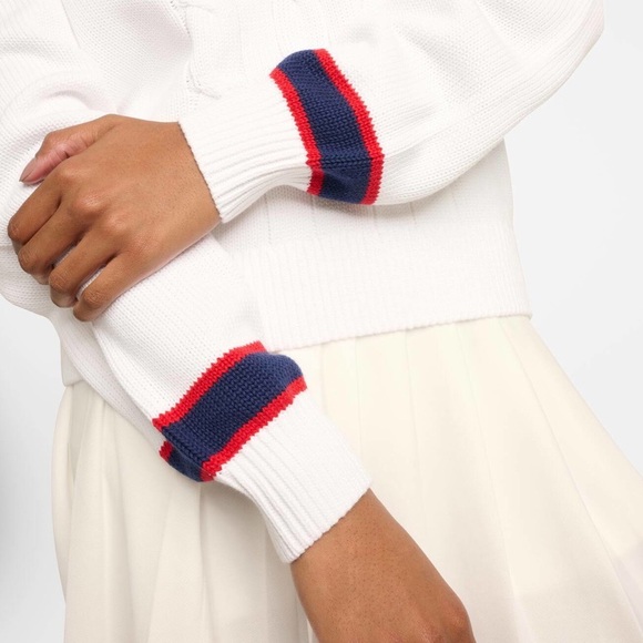 The Upside Cable Knit Varsity Sweater, Old Money, Preppy, Tenniscore, Size M - Picture 4 of 16